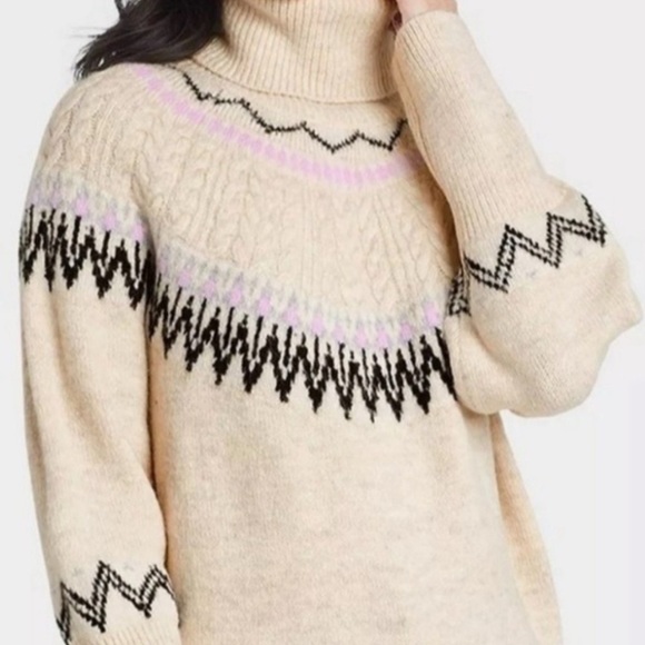 A New Day Turtleneck Fair Isle Pullover Sweater  in Oatmeal size Medium - Picture 4 of 8
